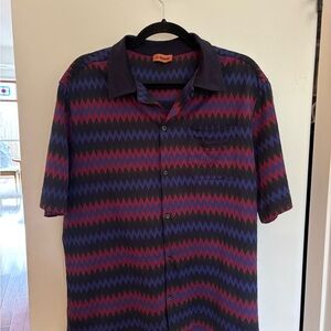 Missoni Red and Blue Casual Button Down Shirt with Zigzag Pattern
